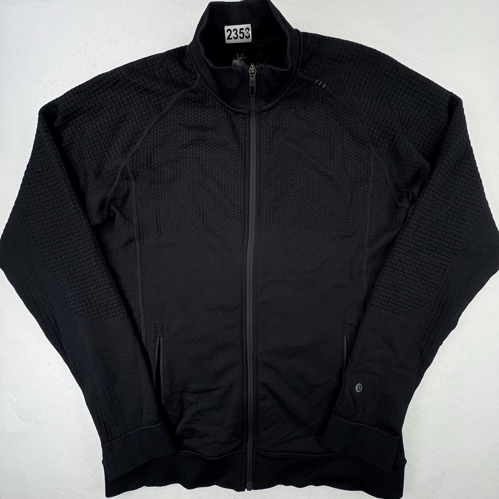 Lululemon Engineered Warmth Jacket Mens Medium Black Merino Wool Full Zip Knit